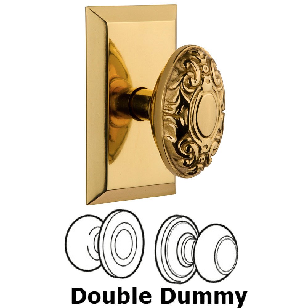 Double Dummy Studio Plate with Victorian Knob in Polished Brass