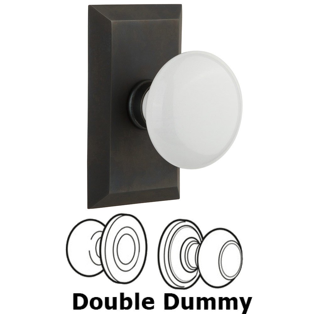 Double Dummy Studio Plate with White Porcelain Knob in Oil Rubbed Bronze