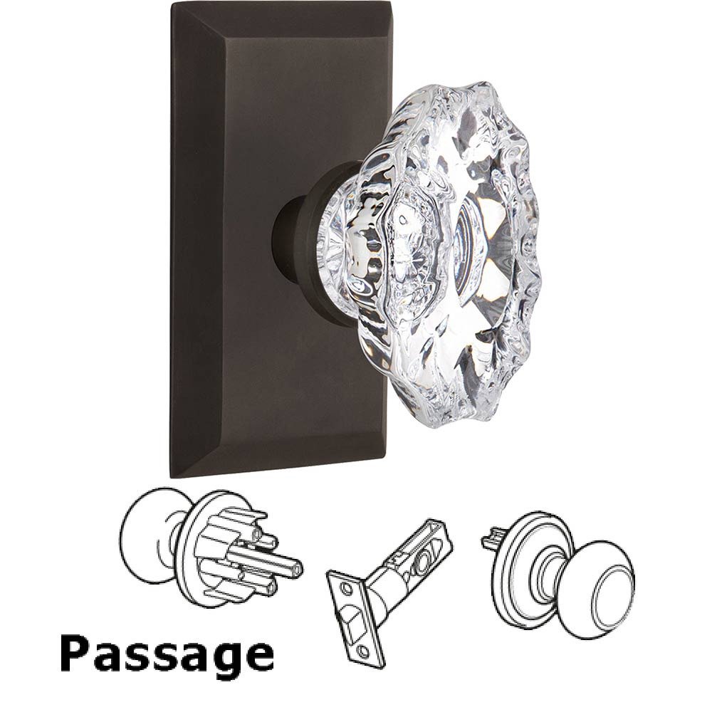 Full Passage Set Without Keyhole - Studio Plate with Chateau Crystal Knob in Oil Rubbed Bronze