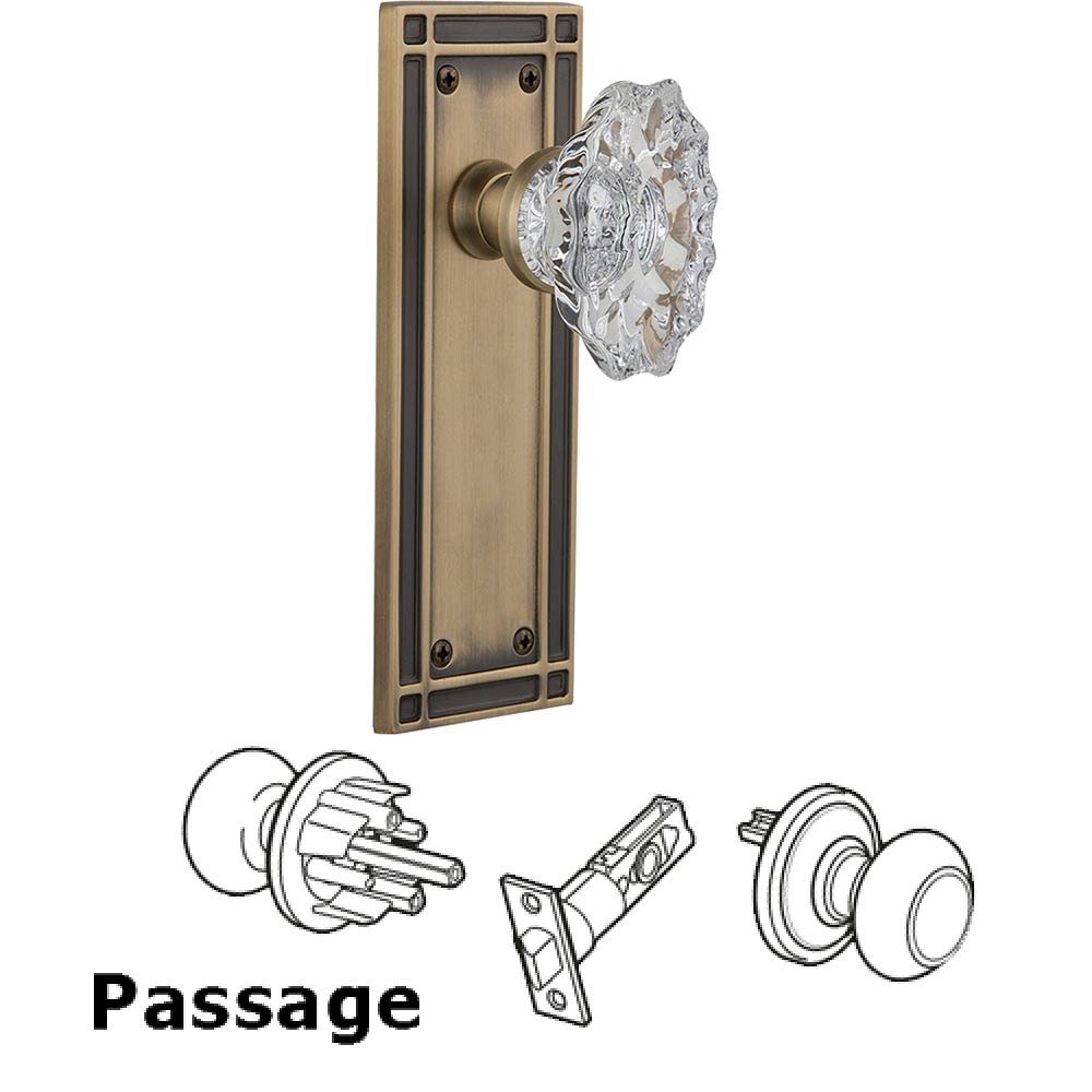 Passage Mission Plate with Chateau Door Knob in Antique Brass