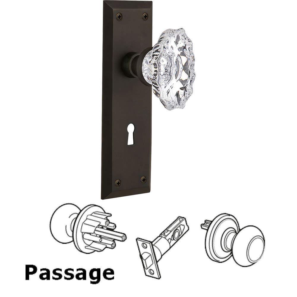 Full Passage Set With Keyhole - New York Plate with Chateau Crystal Knob in Oil Rubbed Bronze