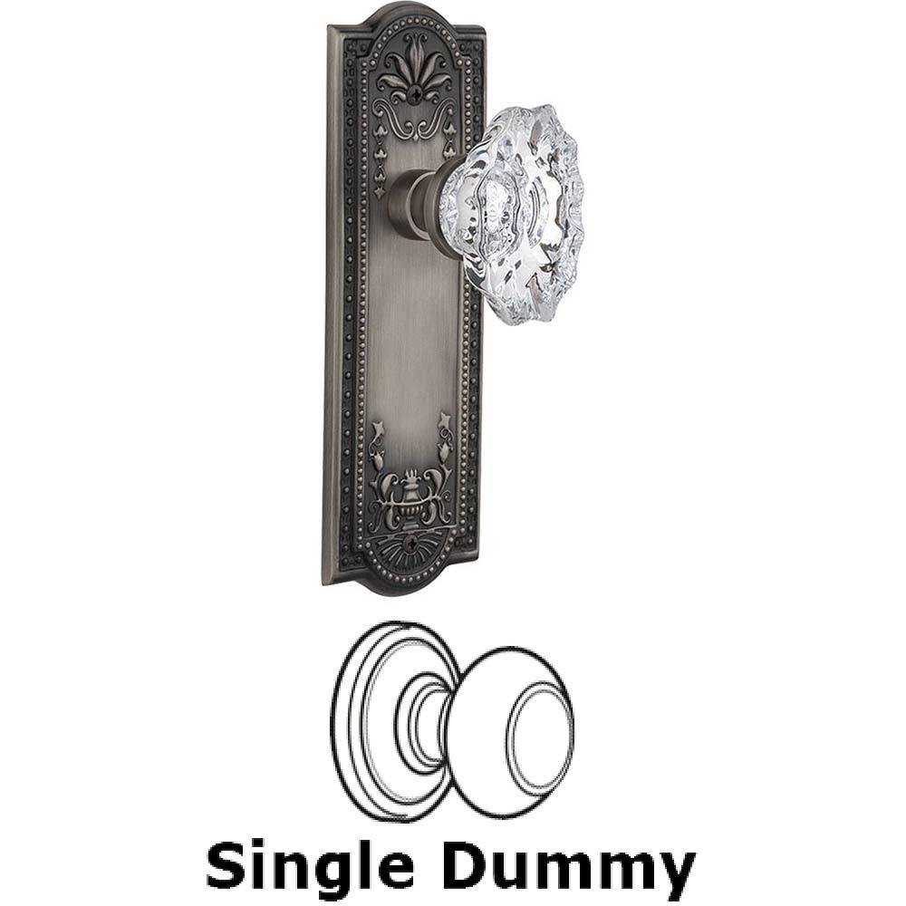 Single Dummy Knob Without Keyhole - Meadows Plate with Chateau Crystal Knob in Antique Pewter