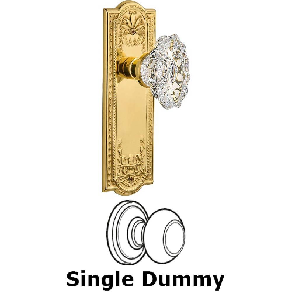 Single Dummy Knob Without Keyhole - Meadows Plate with Chateau Crystal Knob in Polished Brass