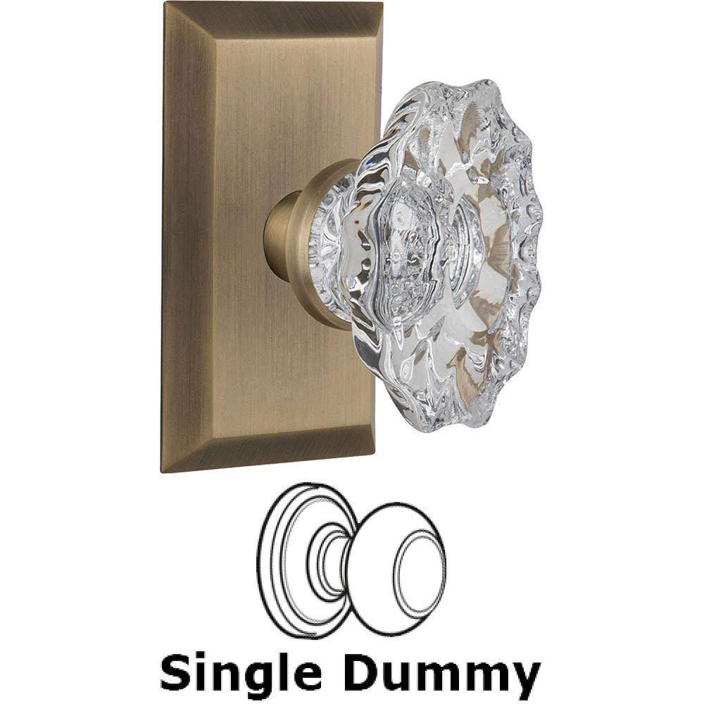 Single Dummy Knob Without Keyhole - Studio Plate with Chateau Crystal Knob in Antique Brass