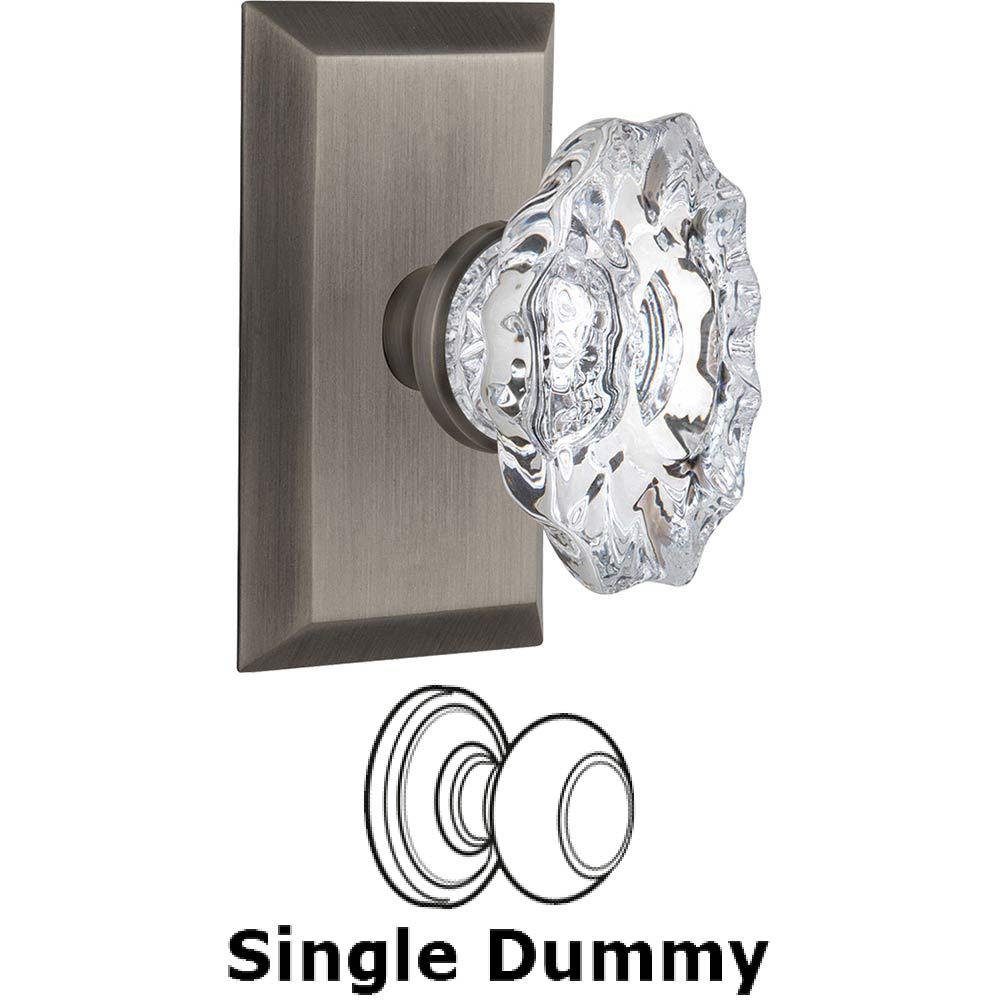 Single Dummy Knob Without Keyhole - Studio Plate with Chateau Crystal Knob in Antique Pewter
