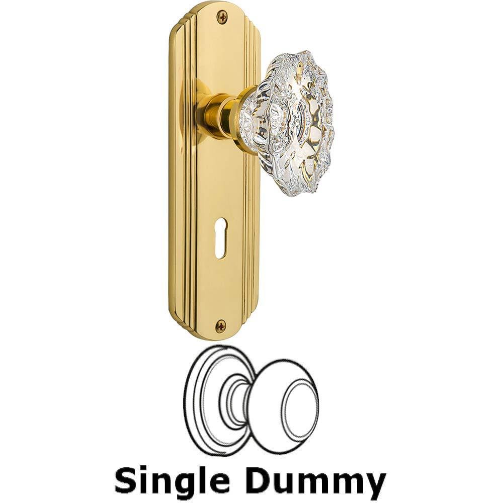 Single Dummy Knob With Keyhole - Deco Plate with Chateau Crystal Knob in Polished Brass
