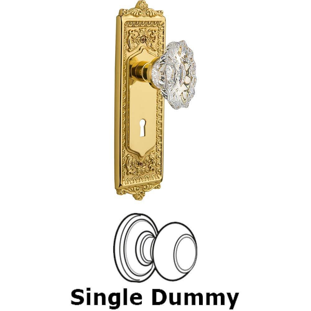Single Dummy Knob With Keyhole - Egg & Dart Plate with Chateau Crystal Knob in Unlacquered Brass
