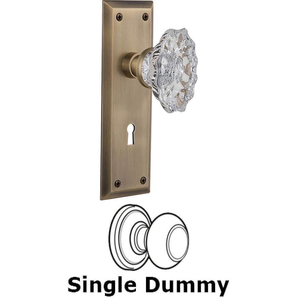 Single Dummy Knob With Keyhole - New York Plate with Chateau Crystal Knob in Antique Brass