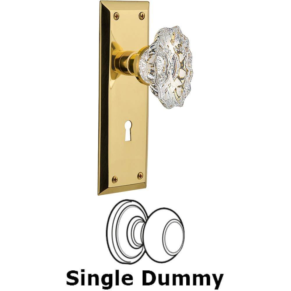 Single Dummy Knob With Keyhole - New York Plate with Chateau Crystal Knob in Polished Brass