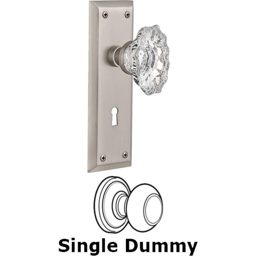 Single Dummy Knob With Keyhole - New York Plate with Chateau Crystal Knob in Satin Nickel