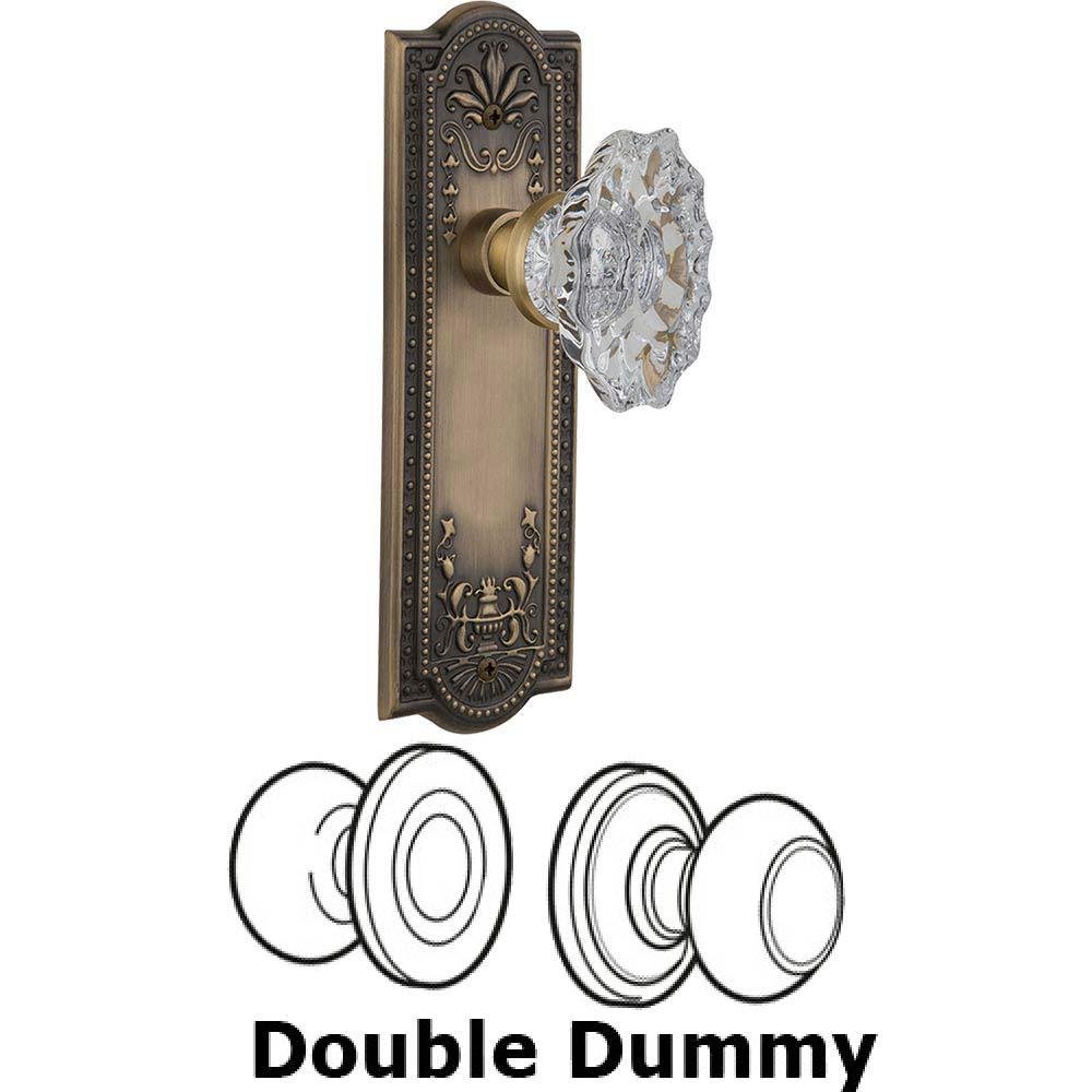 Double Dummy Set Without Keyhole - Meadows Plate with Chateau Crystal Knob in Antique Brass