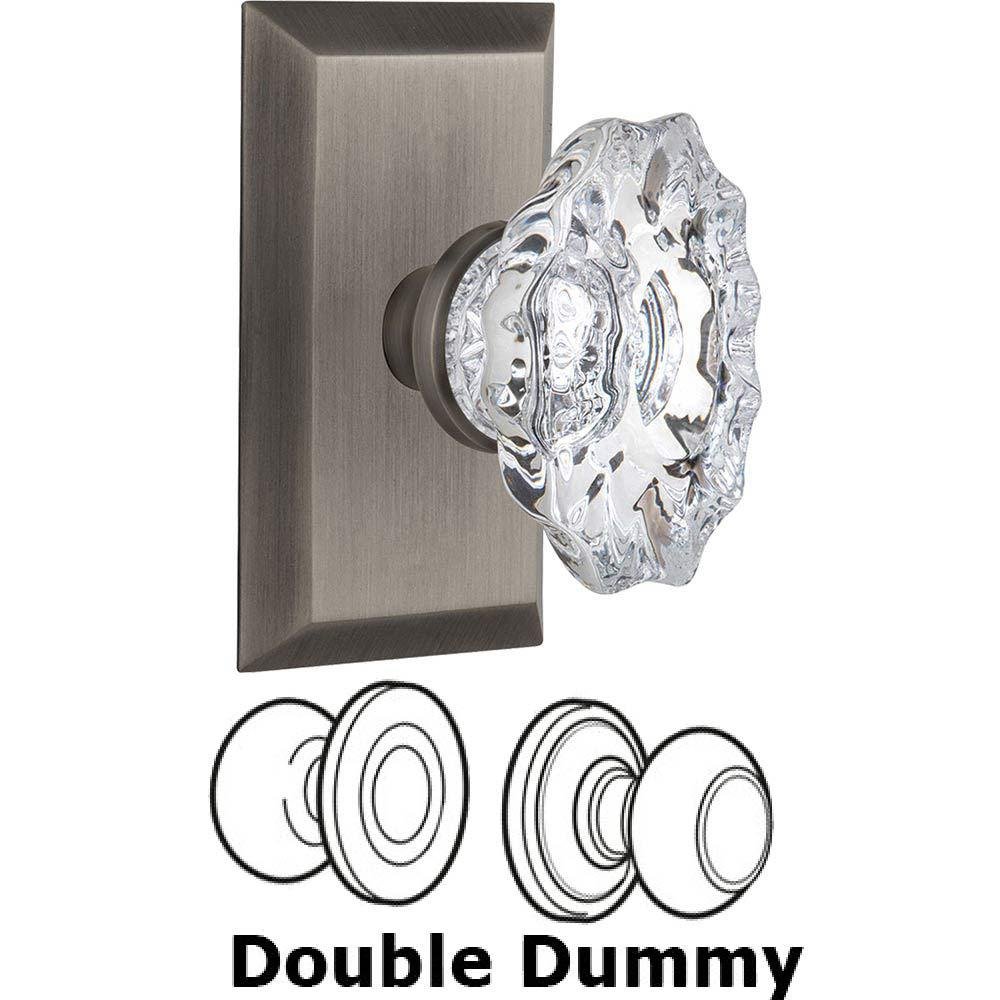 Double Dummy Set Without Keyhole - Studio Plate with Chateau Crystal Knob in Antique Pewter