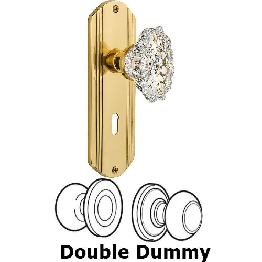 Double Dummy Set With Keyhole - Deco Plate with Chateau Crystal Knob in Polished Brass