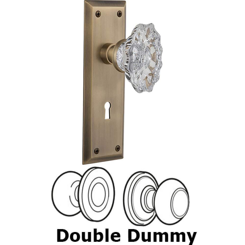 Double Dummy Set With Keyhole - New York Plate with Chateau Crystal Knob in Antique Brass