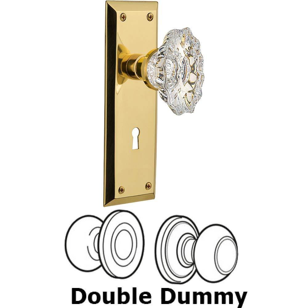 Double Dummy Set With Keyhole - New York Plate with Chateau Crystal Knob in Polished Brass