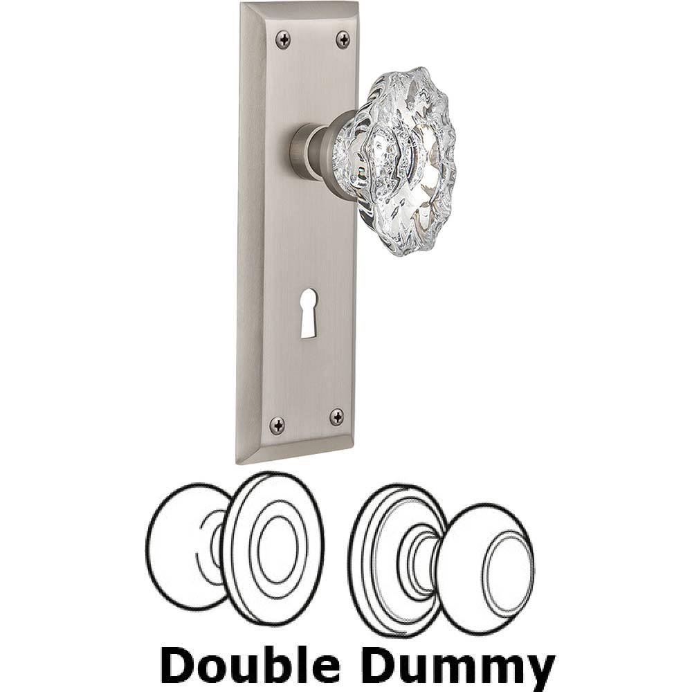 Double Dummy Set With Keyhole - New York Plate with Chateau Crystal Knob in Satin Nickel