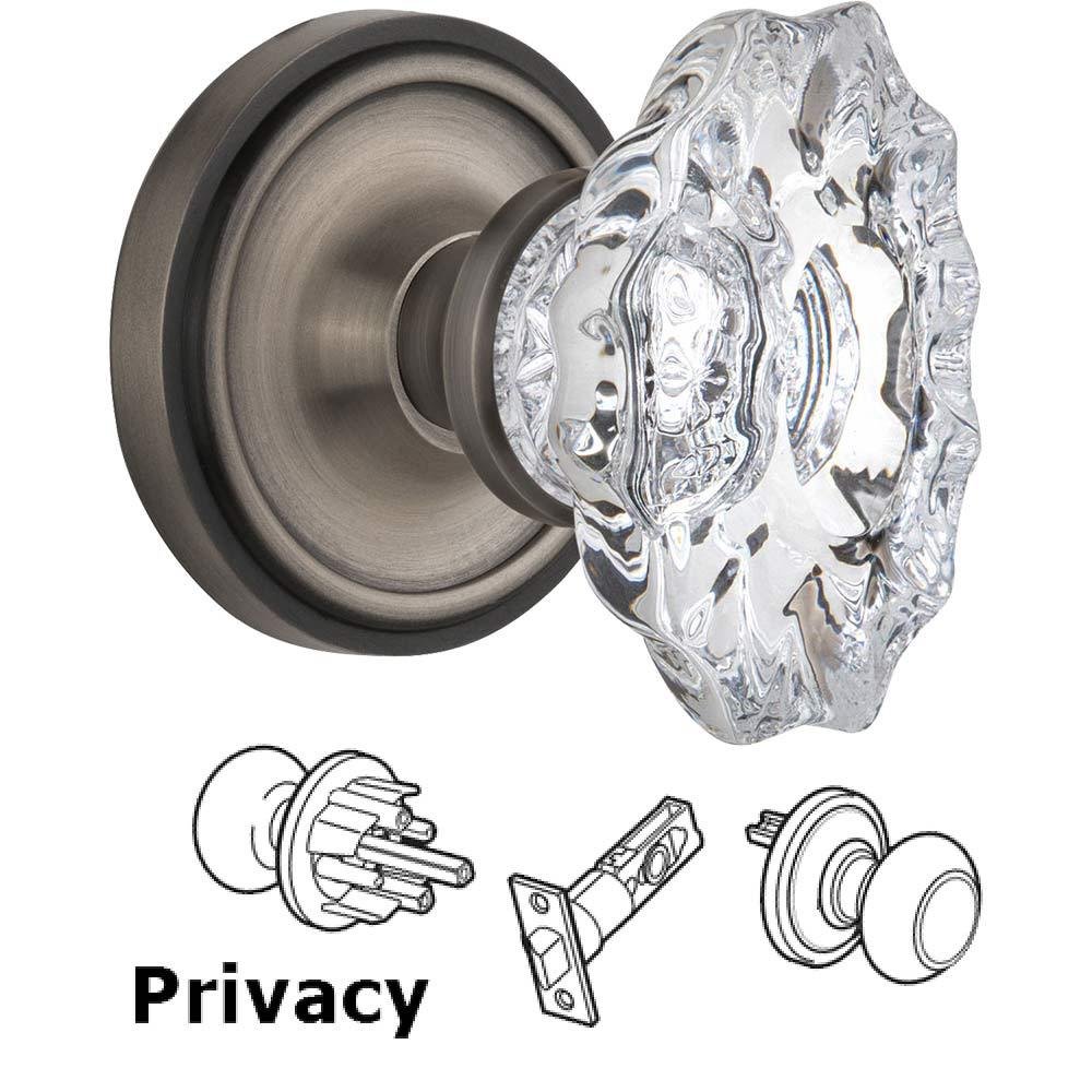 Complete Privacy Set Without Keyhole - Classic Rosette with Chateau Crystal Knob in Antique Pewter