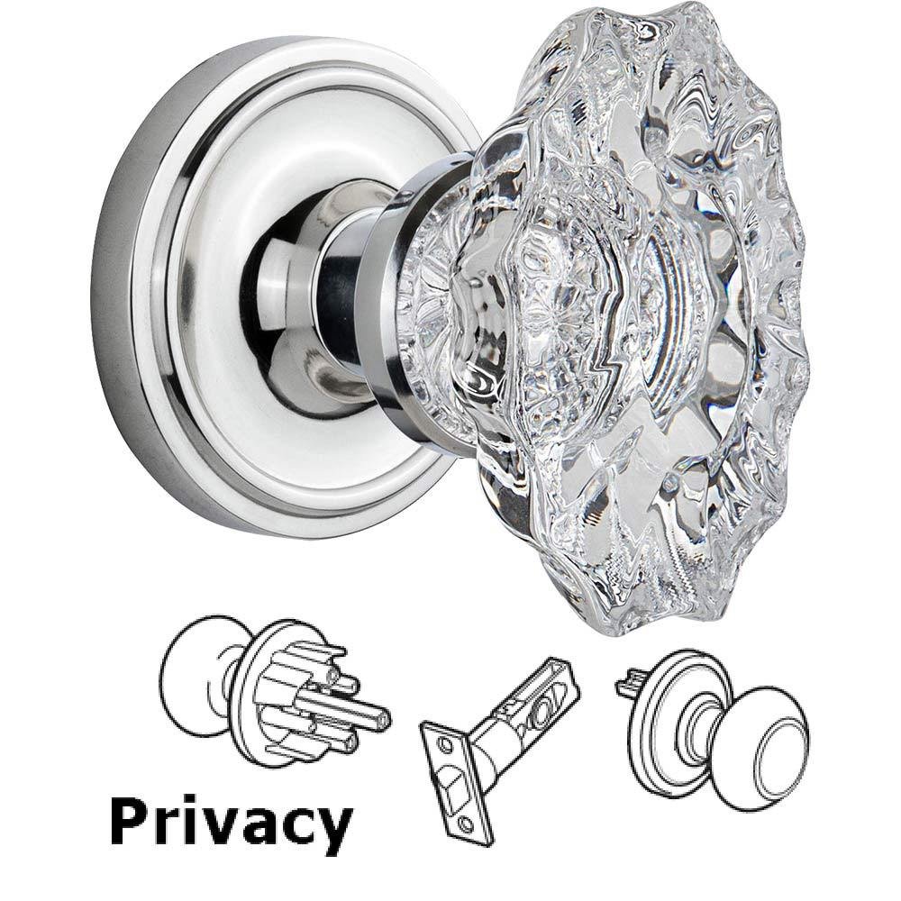 Complete Privacy Set Without Keyhole - Classic Rosette with Chateau Crystal Knob in Bright Chrome