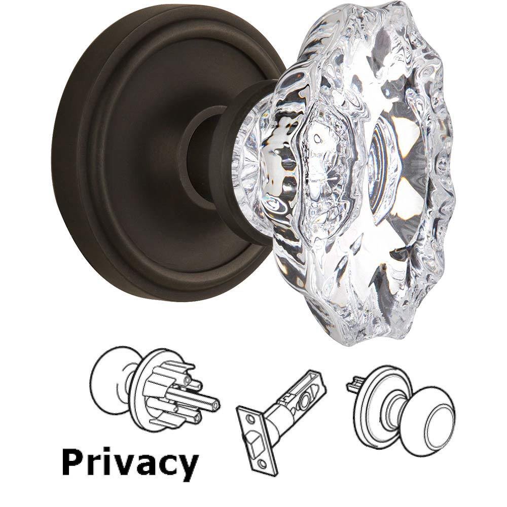 Complete Privacy Set Without Keyhole - Classic Rosette with Chateau Crystal Knob in Oil Rubbed Bronze