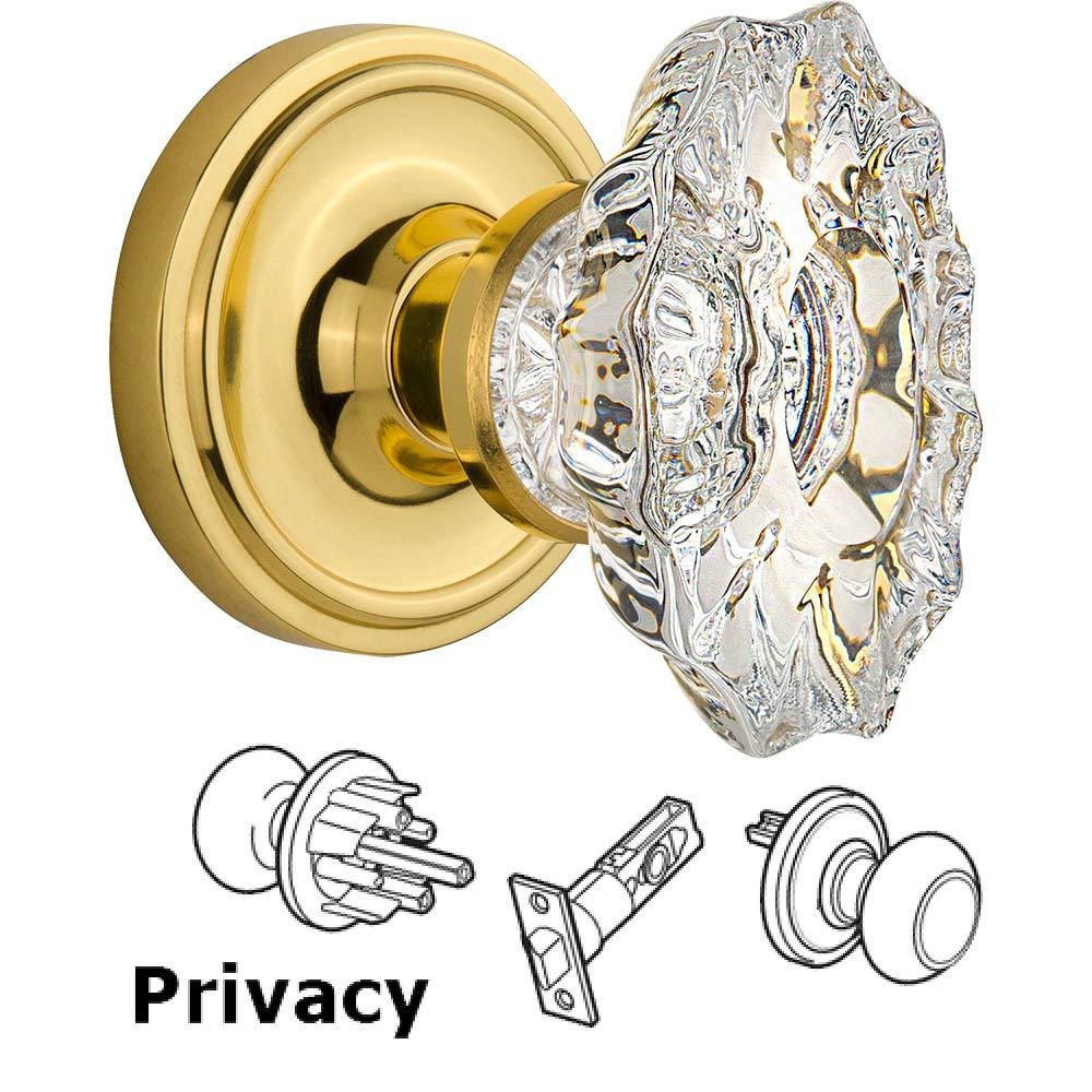 Complete Privacy Set Without Keyhole - Classic Rosette with Chateau Crystal Knob in Polished Brass
