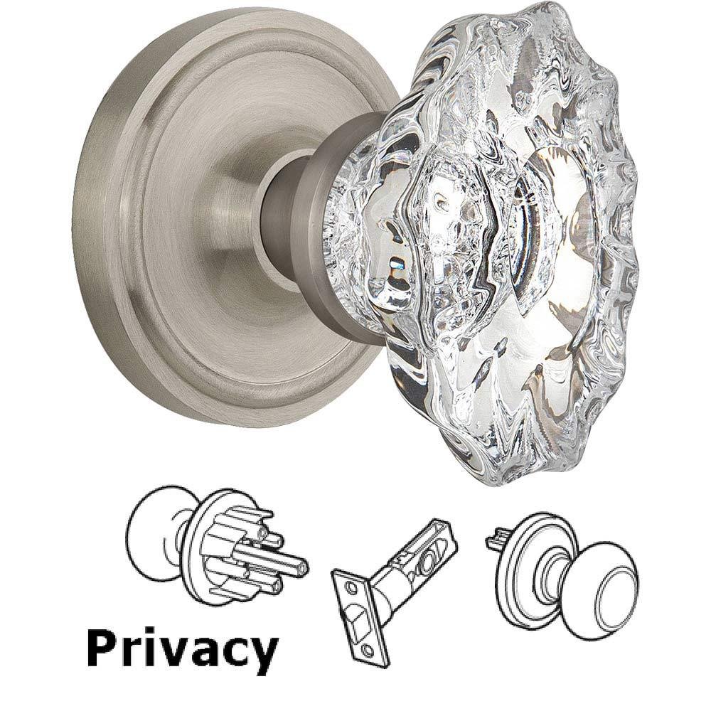 Complete Privacy Set Without Keyhole - Classic Rosette with Chateau Crystal Knob in Satin Nickel