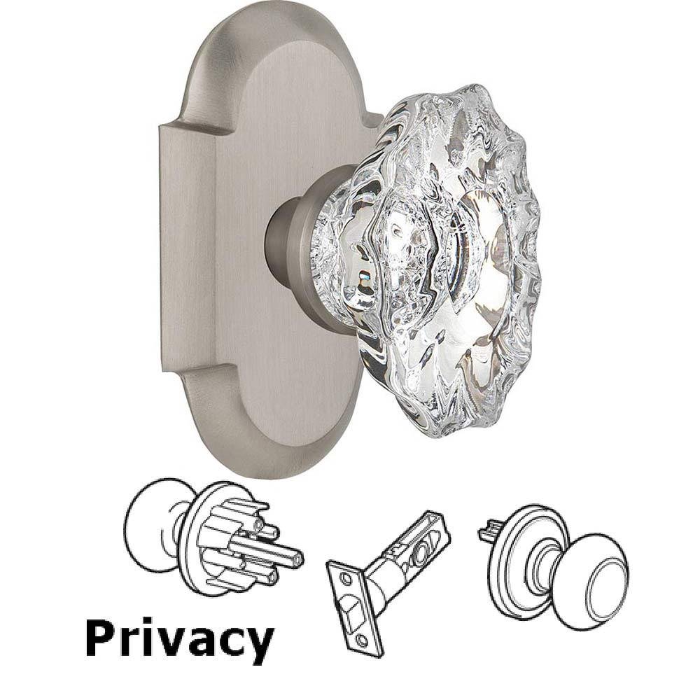 Complete Privacy Set Without Keyhole - Cottage Plate with Chateau Crystal Knob in Satin Nickel
