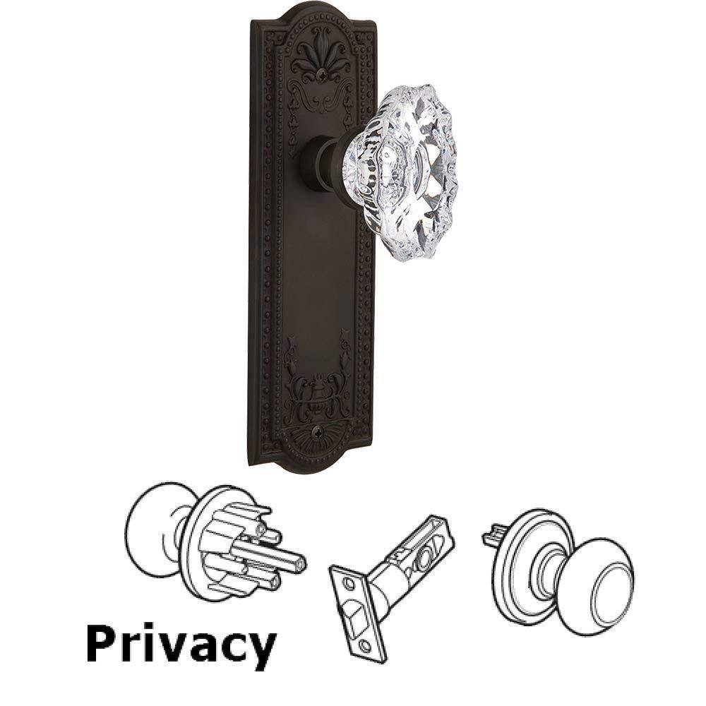 Complete Privacy Set Without Keyhole - Meadows Plate with Chateau Crystal Knob in Oil Rubbed Bronze