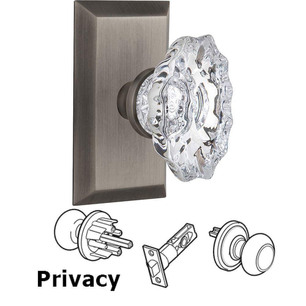 Complete Privacy Set Without Keyhole - Studio Plate with Chateau Crystal Knob in Antique Pewter