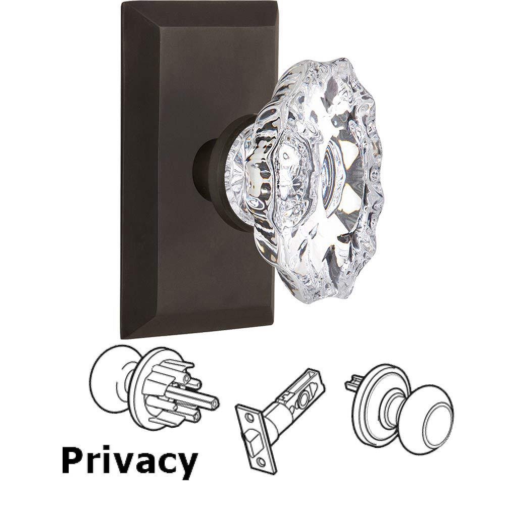 Complete Privacy Set Without Keyhole - Studio Plate with Chateau Crystal Knob in Oil Rubbed Bronze