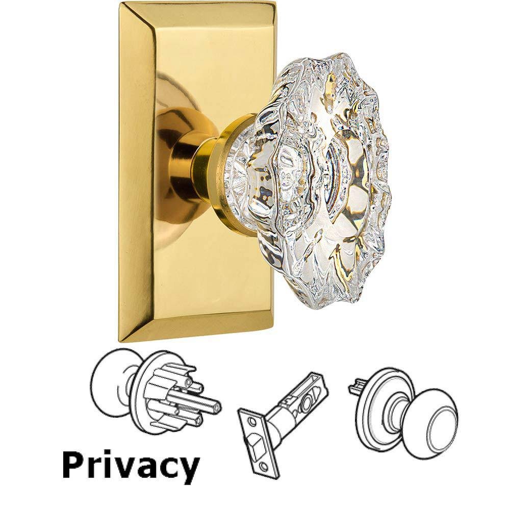 Complete Privacy Set Without Keyhole - Studio Plate with Chateau Crystal Knob in Polished Brass