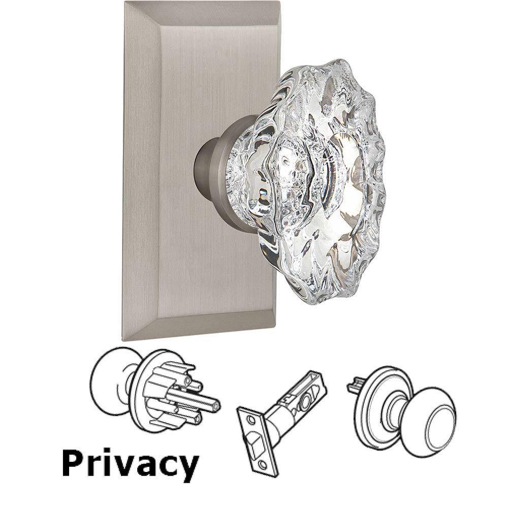 Complete Privacy Set Without Keyhole - Studio Plate with Chateau Crystal Knob in Satin Nickel