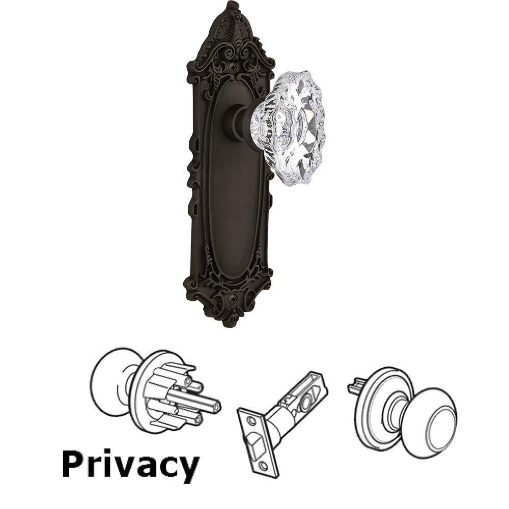 Complete Privacy Set Without Keyhole - Victorian Plate with Chateau Crystal Knob in Oil Rubbed Bronze