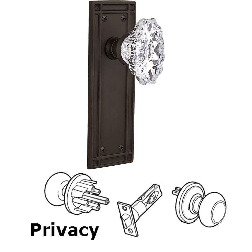 Complete Privacy Set Without Keyhole - Mission Plate with Chateau Crystal Knob in Oil Rubbed Bronze