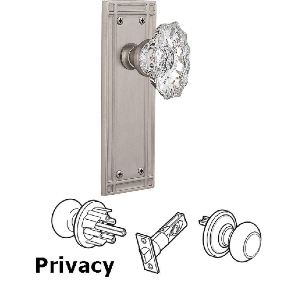 Complete Privacy Set Without Keyhole - Mission Plate with Chateau Crystal Knob in Satin Nickel