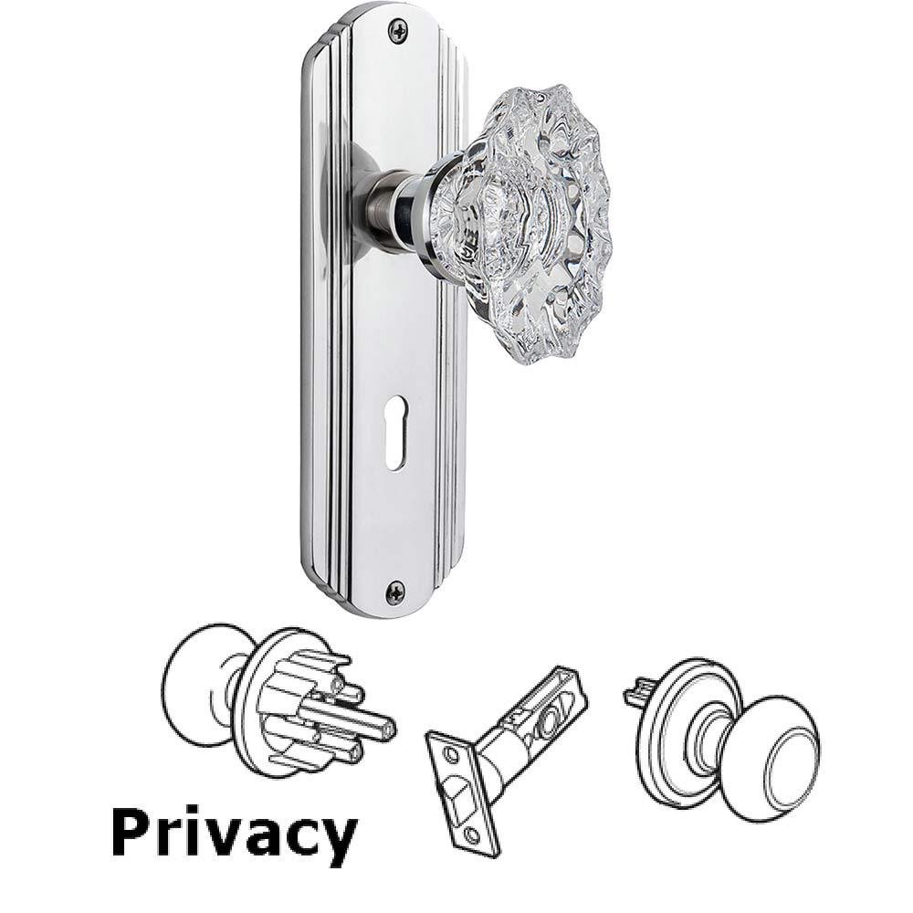 Complete Privacy Set With Keyhole - Deco Plate with Chateau Crystal Knob in Bright Chrome