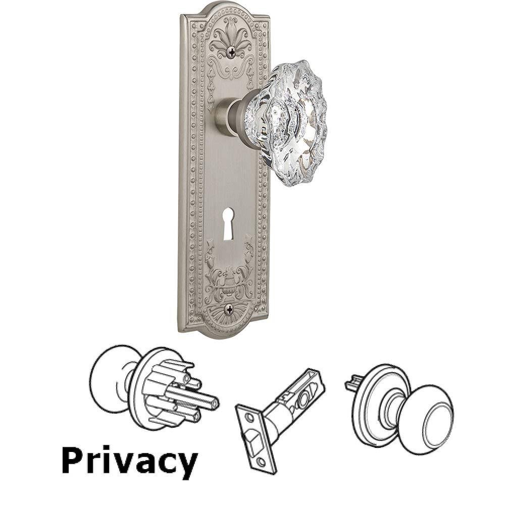 Complete Privacy Set With Keyhole - Meadows Plate with Chateau Crystal Knob in Satin Nickel