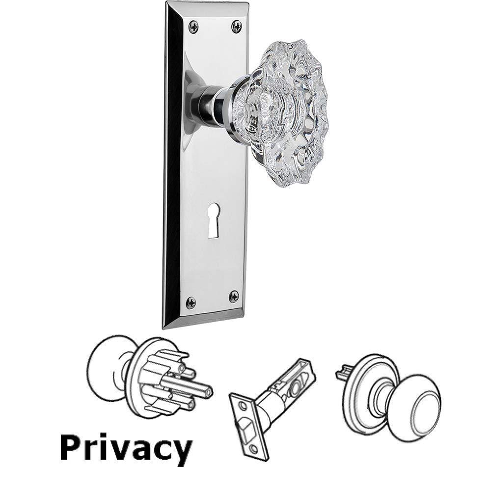 Complete Privacy Set With Keyhole - New York Plate with Chateau Crystal Knob in Bright Chrome