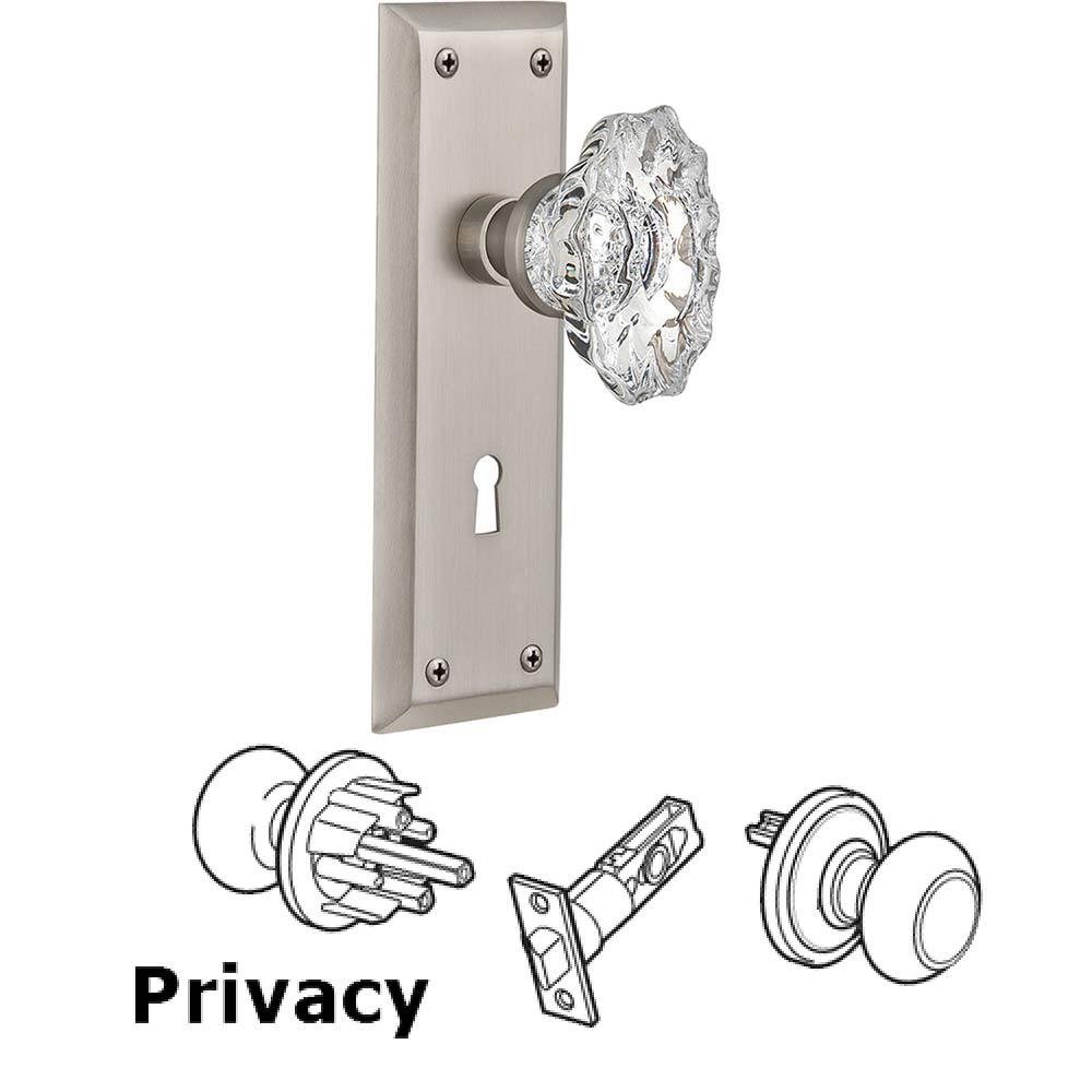 Complete Privacy Set With Keyhole - New York Plate with Chateau Crystal Knob in Satin Nickel