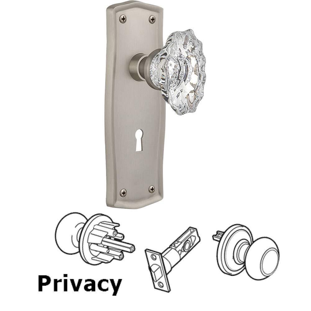 Complete Privacy Set With Keyhole - Prairie Plate with Chateau Crystal Knob in Satin Nickel