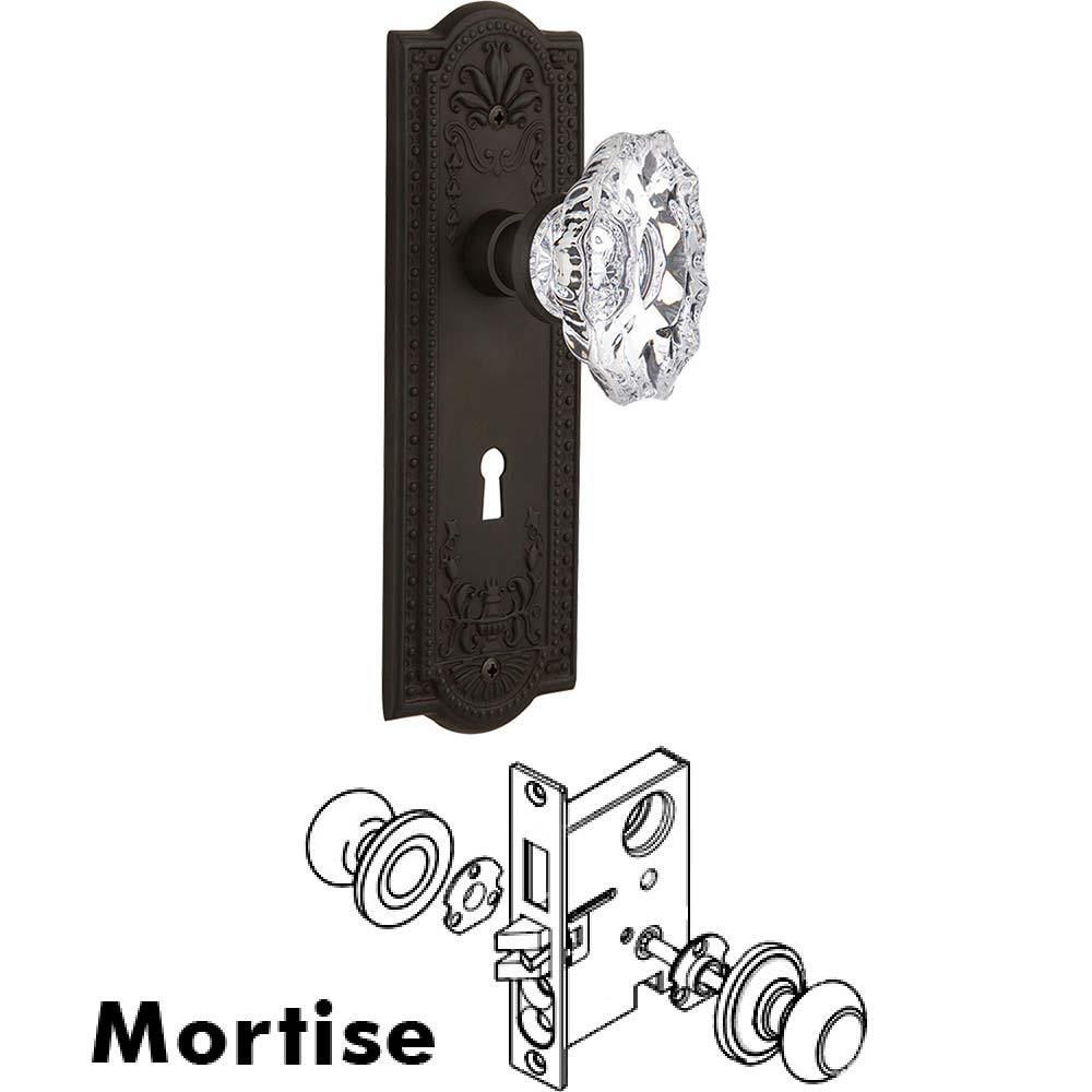 Complete Mortise Lockset - Meadows Plate with Chateau Crystal Knob in Oil Rubbed Bronze
