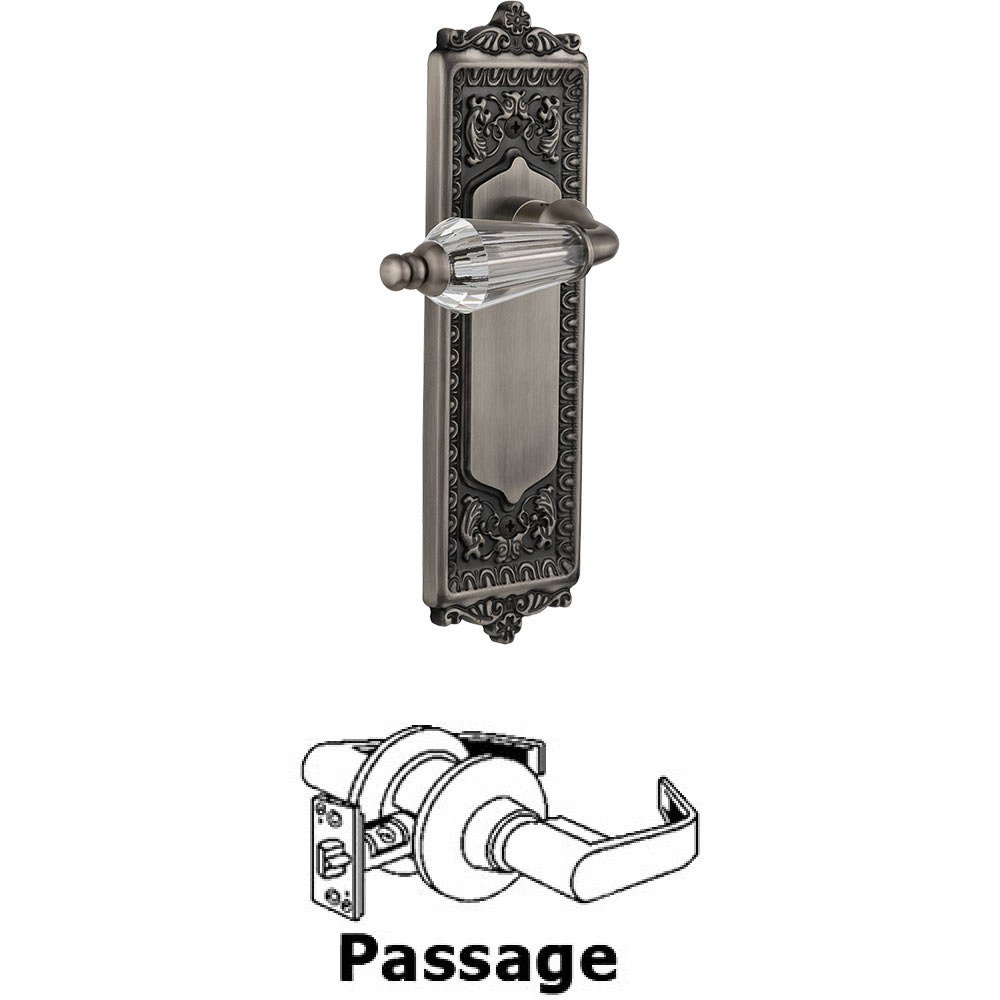 Full Passage Set Without Keyhole - Egg & Dart Plate with Parlor Crystal Lever in Antique Pewter
