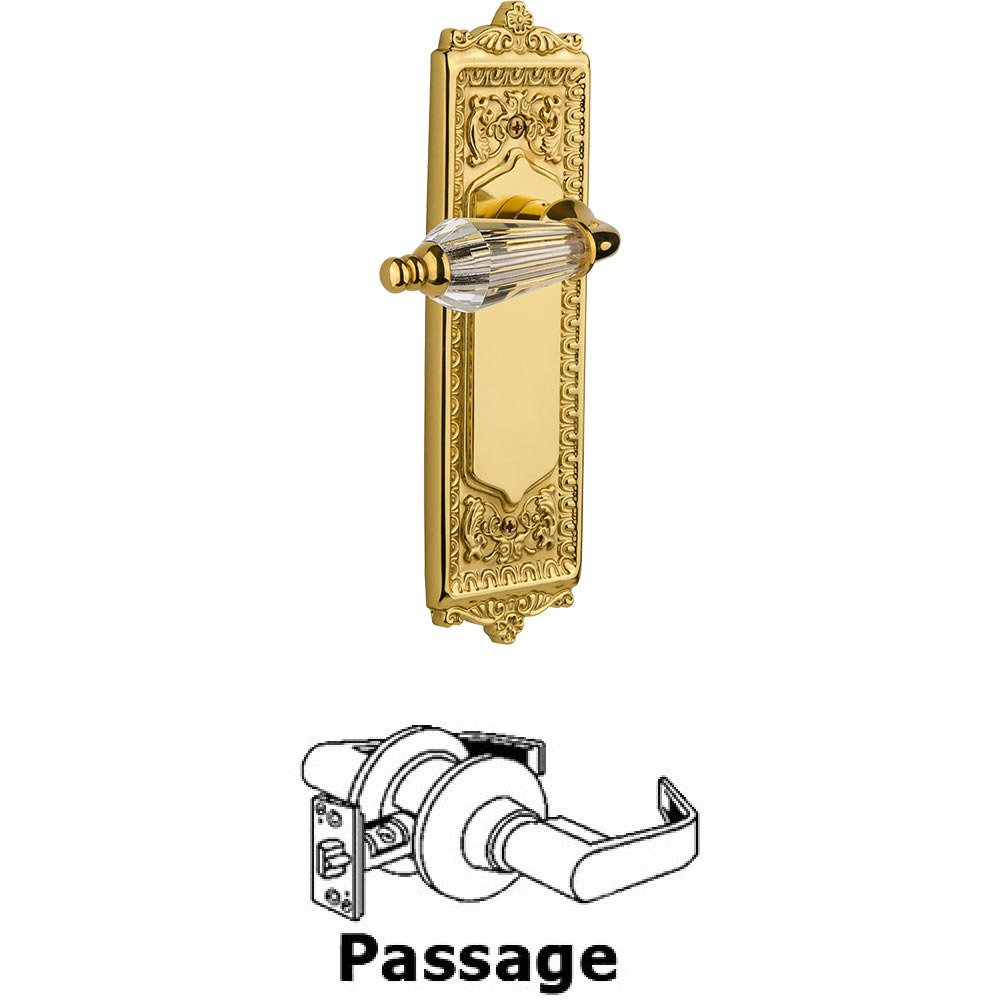 Full Passage Set Without Keyhole - Egg & Dart Plate with Parlor Crystal Lever in Polished Brass