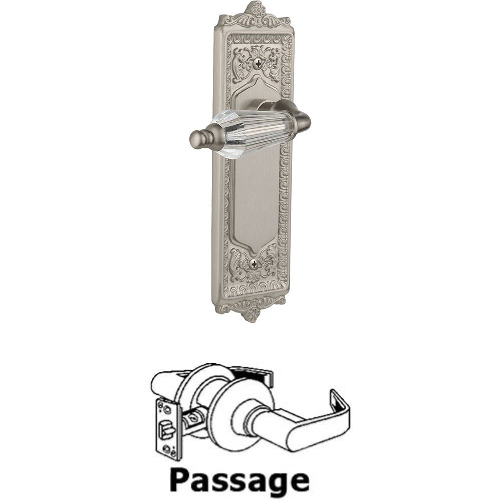 Full Passage Set Without Keyhole - Egg & Dart Plate with Parlor Crystal Lever in Satin Nickel