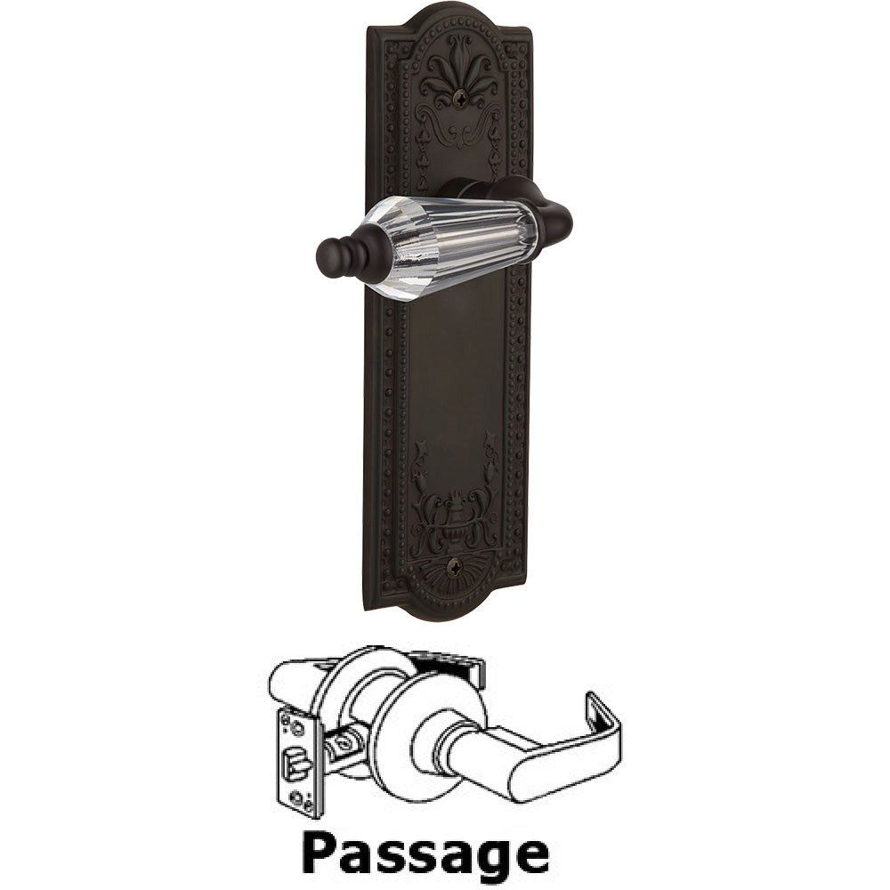Full Passage Set Without Keyhole - Meadows Plate with Parlor Crystal Lever in Oil Rubbed Bronze