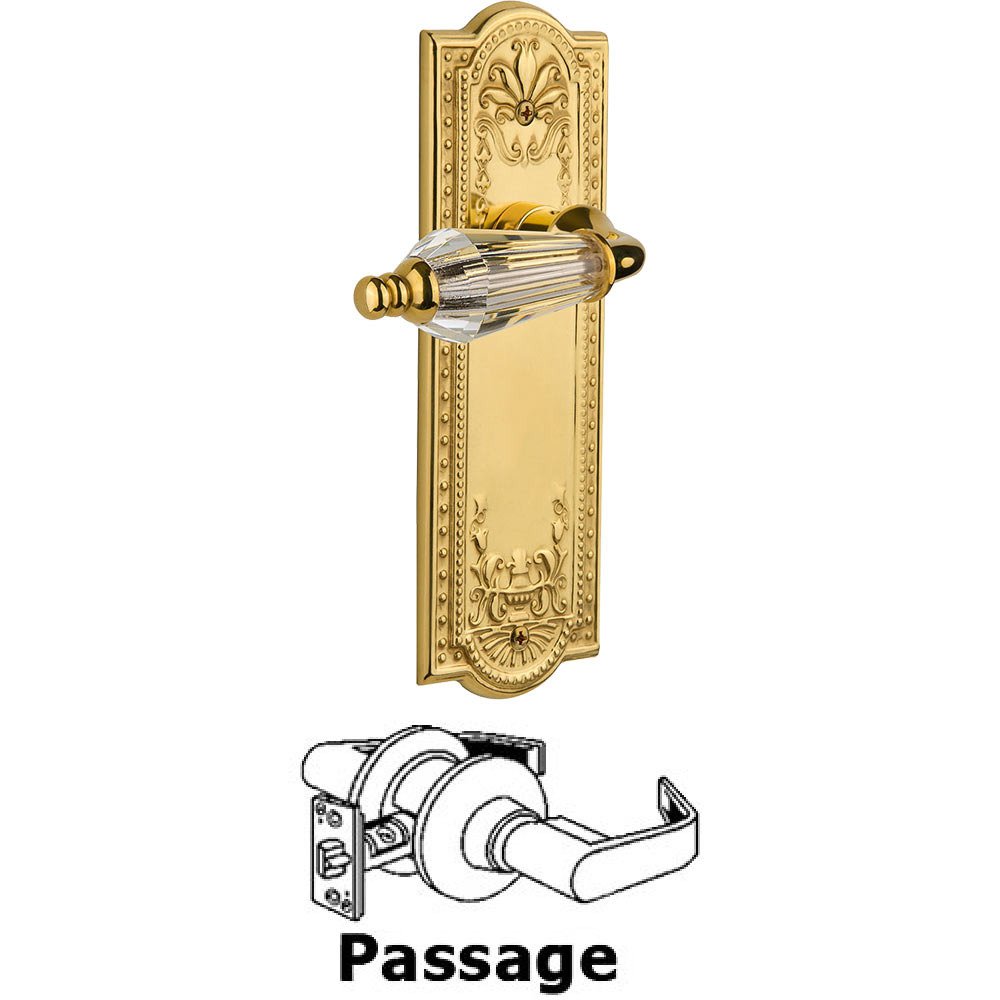 Full Passage Set Without Keyhole - Meadows Plate with Parlor Crystal Lever in Polished Brass