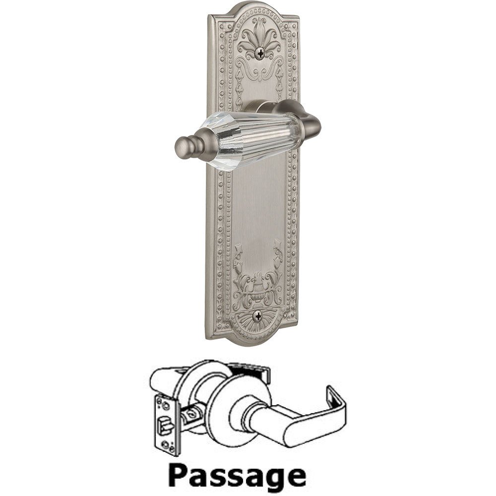 Full Passage Set Without Keyhole - Meadows Plate with Parlor Crystal Lever in Satin Nickel