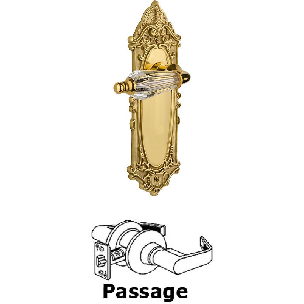 Full Passage Set Without Keyhole - Victorian Plate with Parlor Crystal Lever in Polished Brass