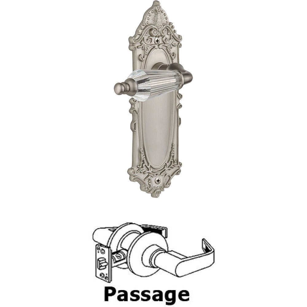 Full Passage Set Without Keyhole - Victorian Plate with Parlor Crystal Lever in Satin Nickel