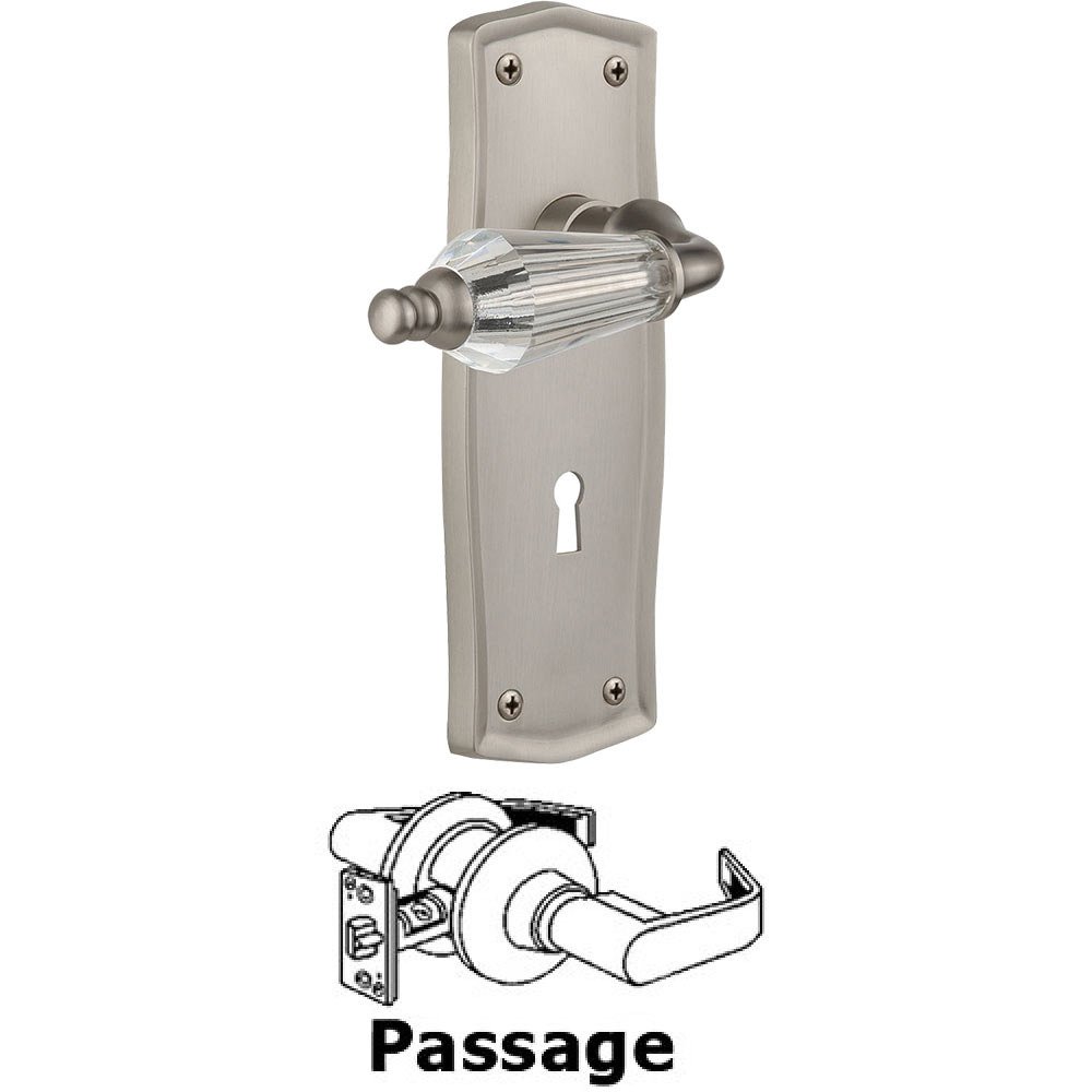 Full Passage Set With Keyhole - Prairie Plate with Parlor Crystal Lever in Satin Nickel