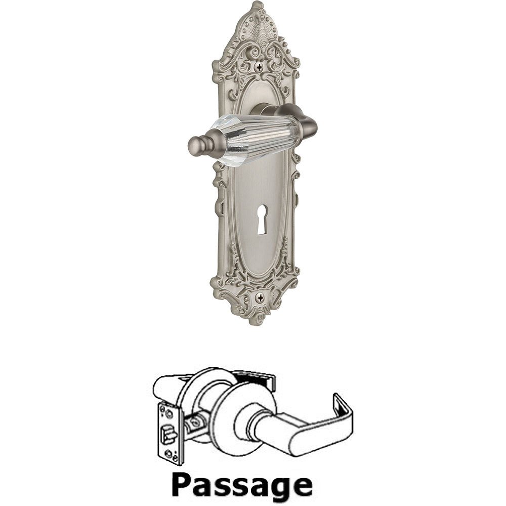 Full Passage Set With Keyhole - Victorian Plate with Parlor Crystal Lever in Satin Nickel